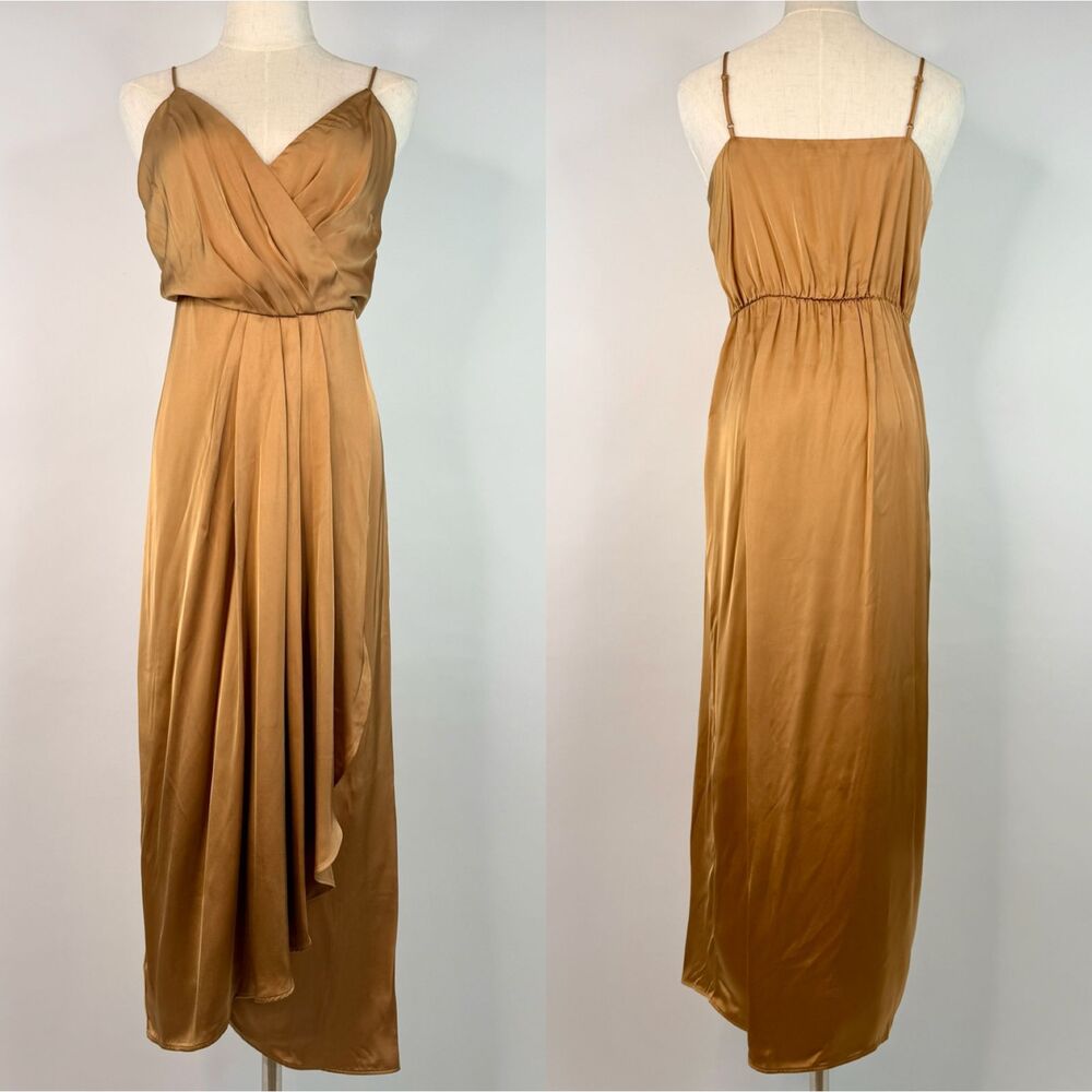 Ann Taylor Golden Satin Draped Midi Sheath Dress Gown Size 6 NWT MSRP $169